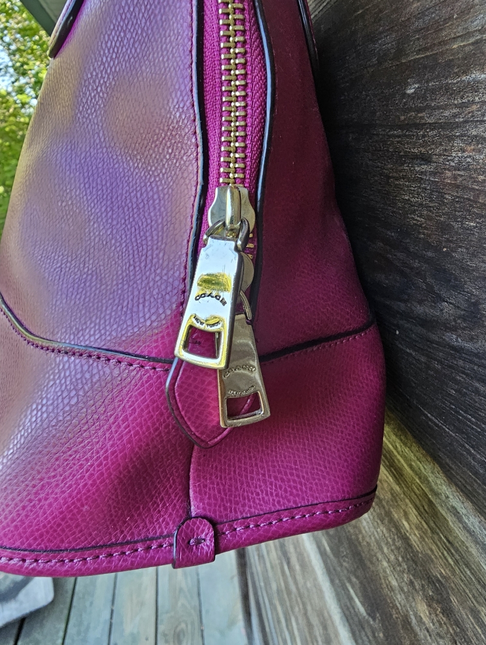Coach Magenta Pebbled Leather Satchel Purse | Top Handle | Gold Hardware - Picture 4 of 16
